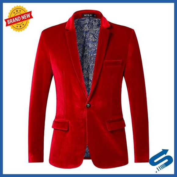 Mens Velvet Blazer Slim Fit One Button Sport Coat for Wedding Prom